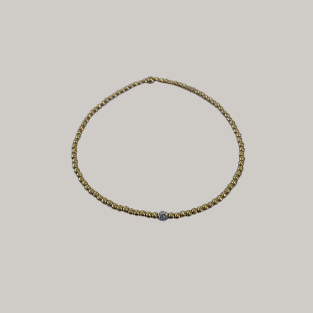 2MM YELLOW GOLD FILLED BRACELET WITH 14K GOLD DIAMOND BEAD - KAREN LAZAR DESIGN